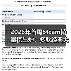 2026年首周Steam销量榜出炉：多款经典大作回归！（图1）